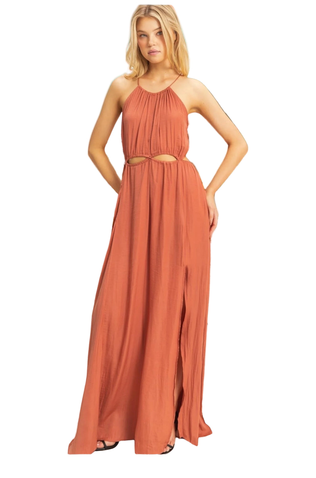 Alexandra Waist Cutout Satin Maxi Dress