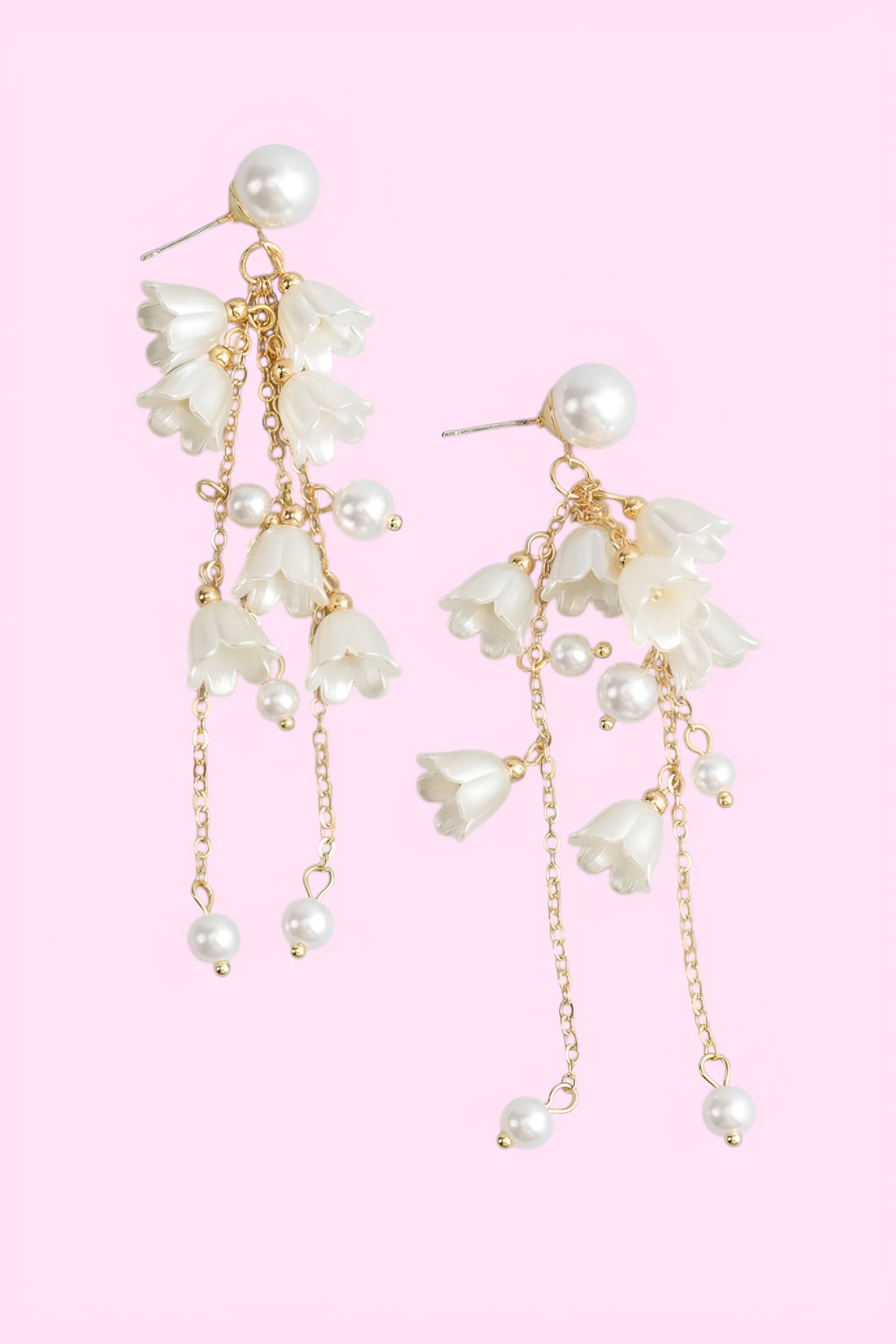 Alaina Dangling Flowers With Faux Pearls Post Earrings
