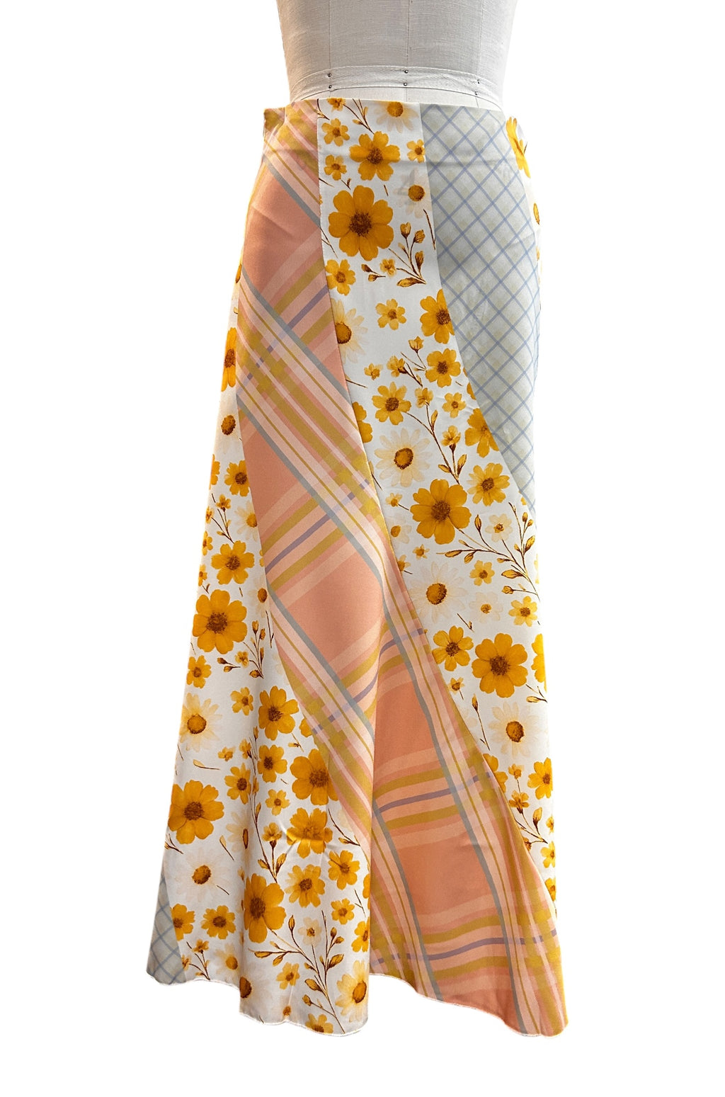 Britney Flower & Plaid Mixed Maxi Skirt