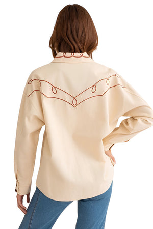 Nina Western Style Embroidery Oversize Denim Shirt