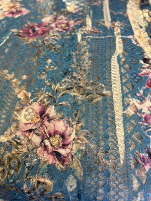 Luna Fuchsia Flower Print Lace & Tulle Trim Cardigan