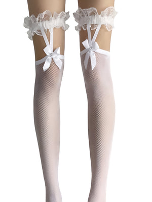 Lily Over The Knee fishnet Stockings With Bow Garter