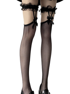 Lily Over The Knee fishnet Stockings With Bow Garter