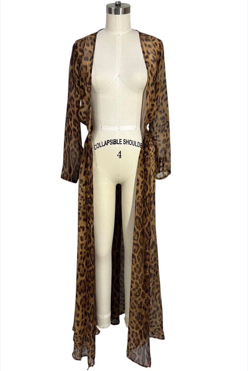 Pre-Loved Brown Leopard Print Chiffon Longline Duster | Vintage Boho ...
