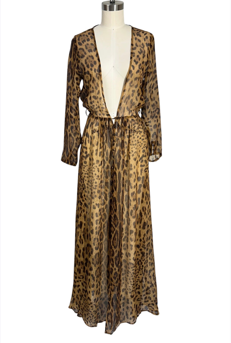 Pre-Loved Brown Leopard Print Chiffon Longline Duster | Vintage Boho ...