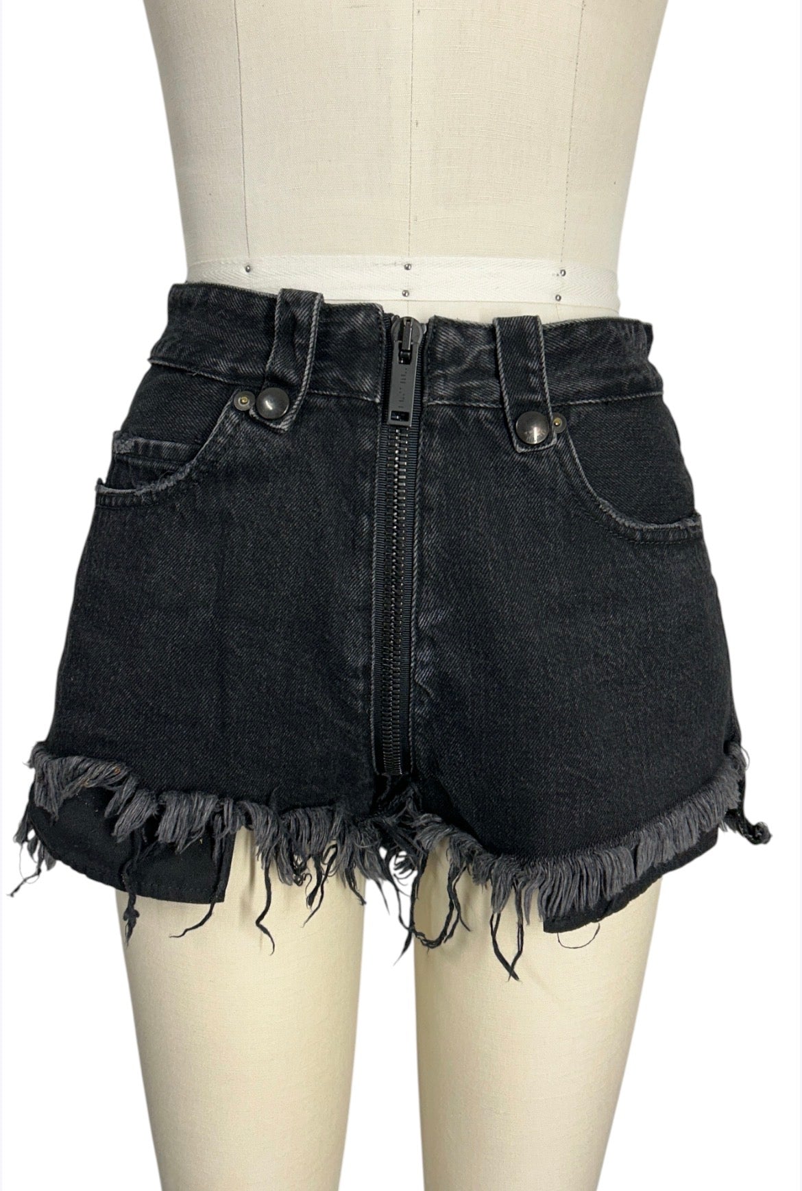 Pre-Loved Unravel Project Black Distressed Denim Shorts | Made in