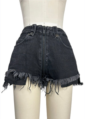 Pre-Loved Unravel Project Black Distressed Denim Shorts | Made in