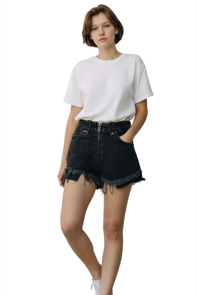 BEN TAVERNITI UNRAVEL PROJECT レザー　ショーツ Pre-Loved Unravel Project Black Distressed Denim Shorts | Made in
