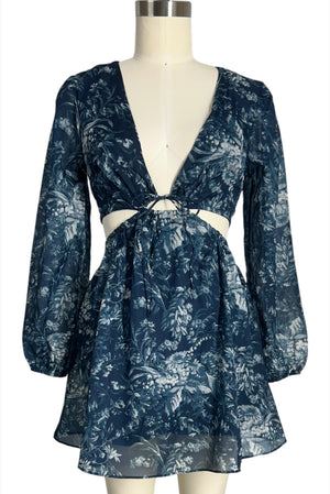 abercrombie and fitch wrap dress Abercrombie & Fitch Pre-Loved Floral Cutout Mini Dress | Sheer Sleeve