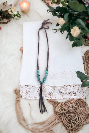 Mary Turquoise & Genuine Leather Cord Necklace