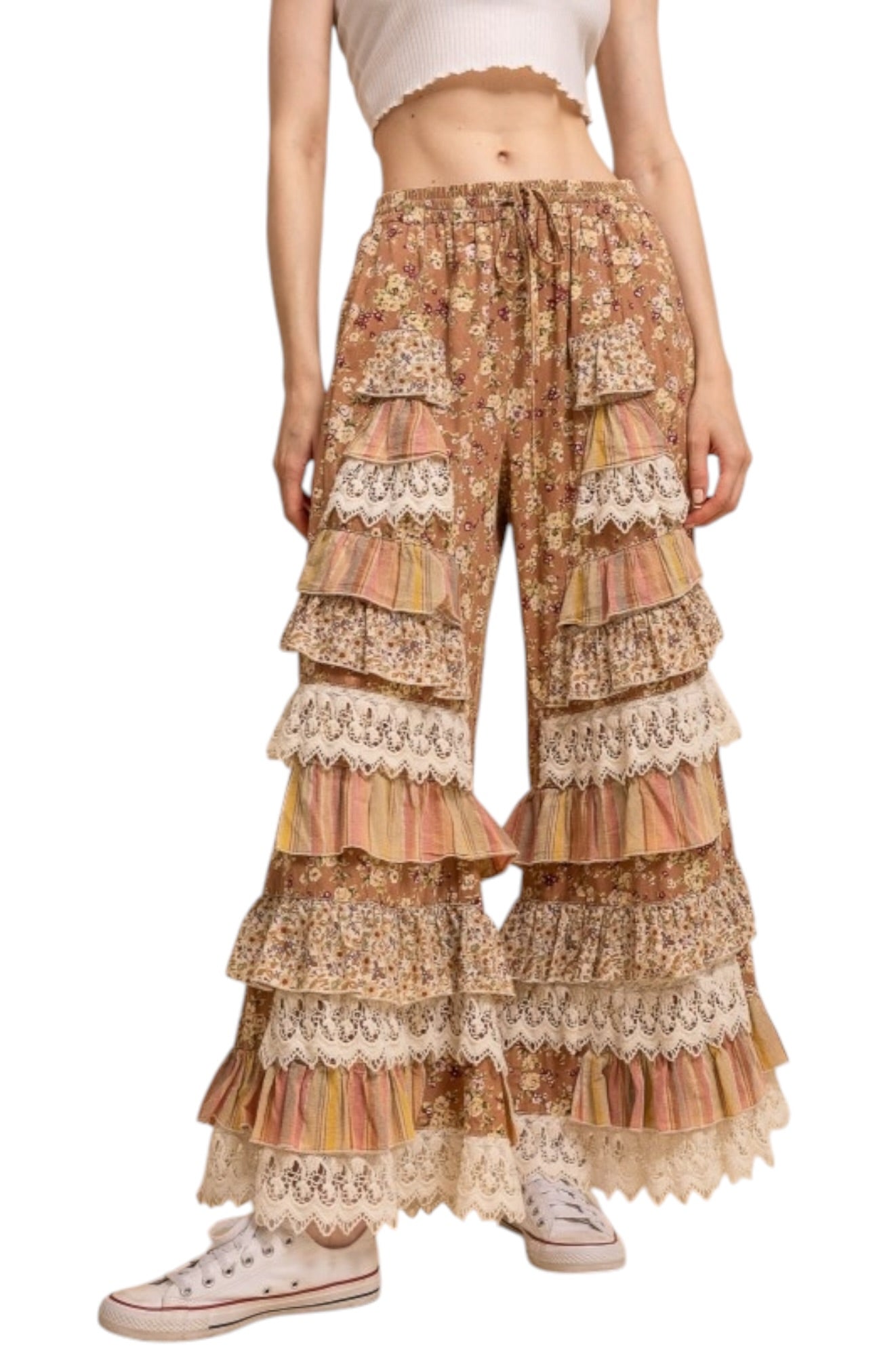 Lucy Floral Tiered Ruffle Wide Leg Pants – Dusty Orange Boho