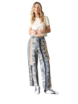 Chloe Mineral Washed Patchwork Slouchy Twill Pants