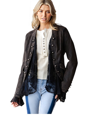 Henri Floral Lace Ruffle Trim Mineral Washed Jacket