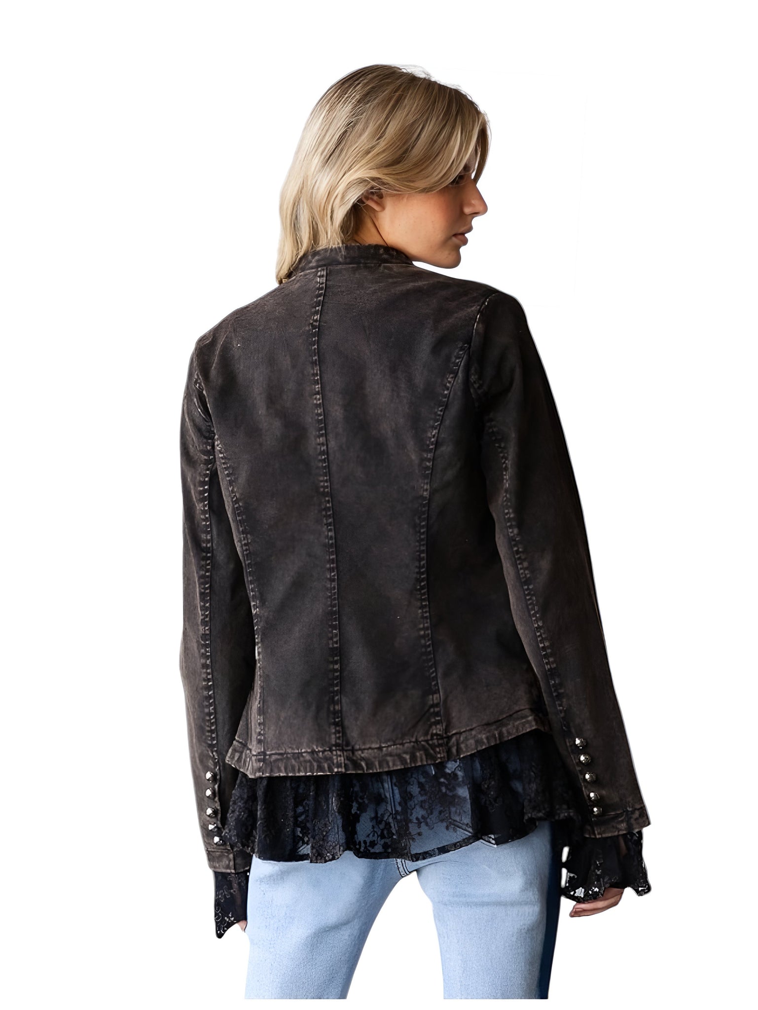 Henri Floral Lace Ruffle Trim Mineral Washed Jacket