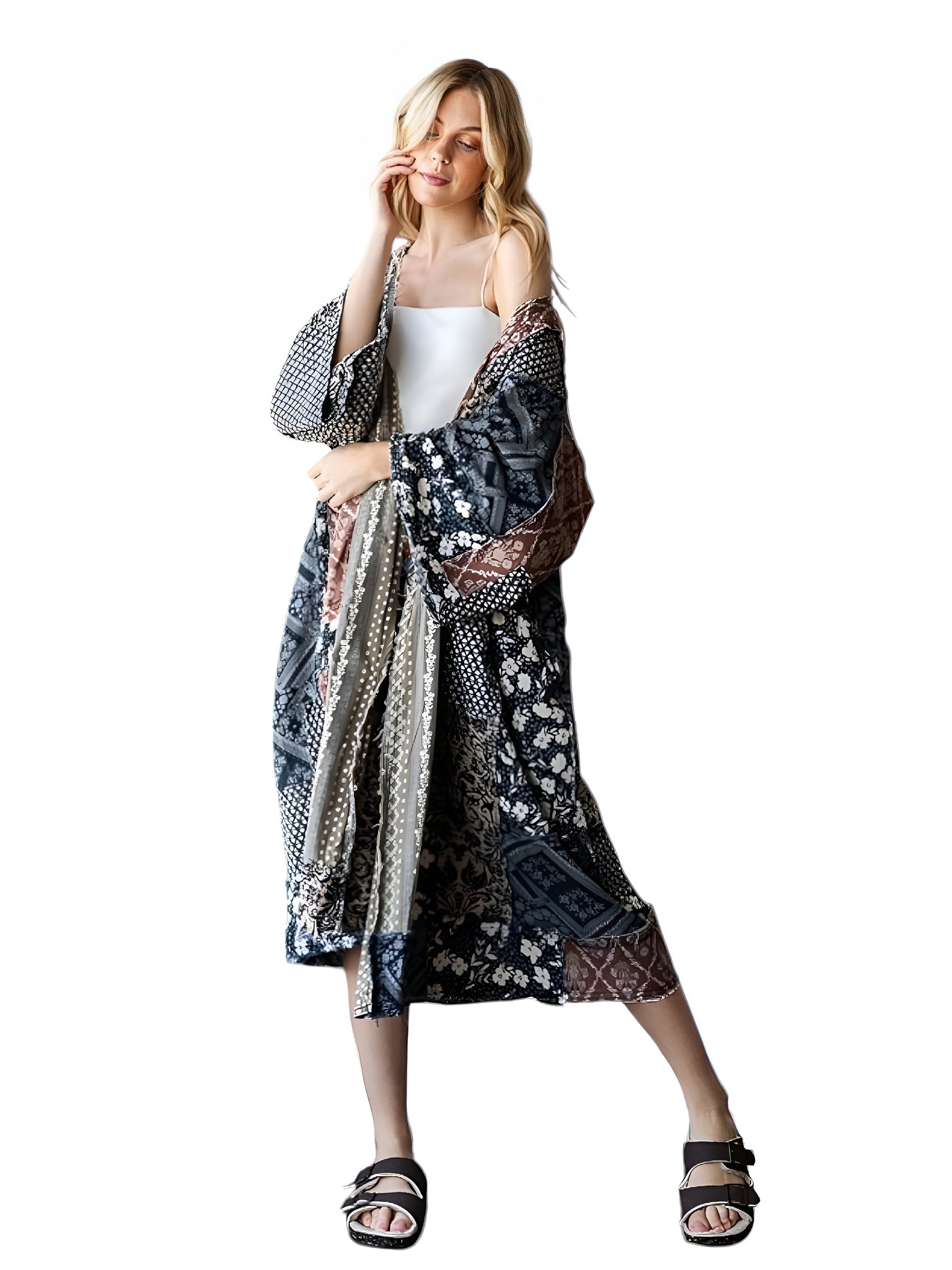 Lynne Washed Mixed Print Patchwork Duster