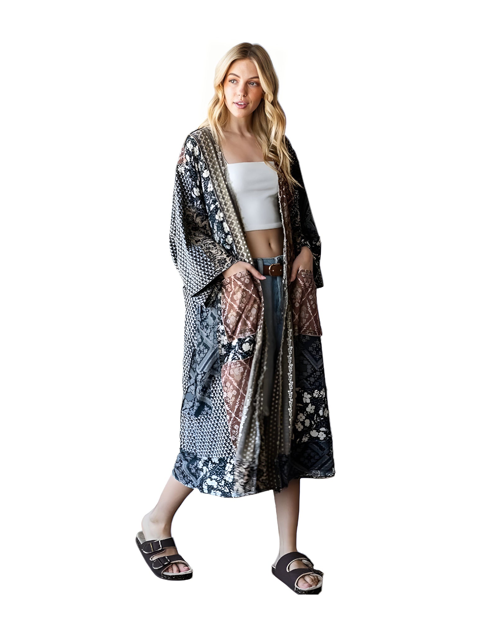 Lynne Washed Mixed Print Patchwork Duster