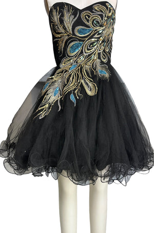 Pre-Owned Windsor Black Tulle Peacock Formal Dress | Hand Beaded Pre-Owned Windsor Black Tulle Peacock Formal Dress | Hand Beaded