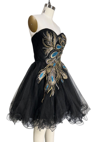 Pre-Owned Windsor Black Tulle Peacock Formal Dress | Hand Beaded