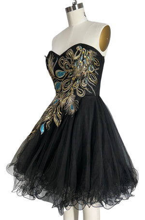 Pre-Owned Windsor Black Tulle Peacock Formal Dress | Hand Beaded Pre-Owned Windsor Black Tulle Peacock Formal Dress | Hand Beaded