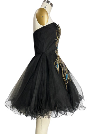 Pre-Owned Windsor Black Tulle Peacock Formal Dress | Hand Beaded Pre-Owned Windsor Black Tulle Peacock Formal Dress | Hand Beaded