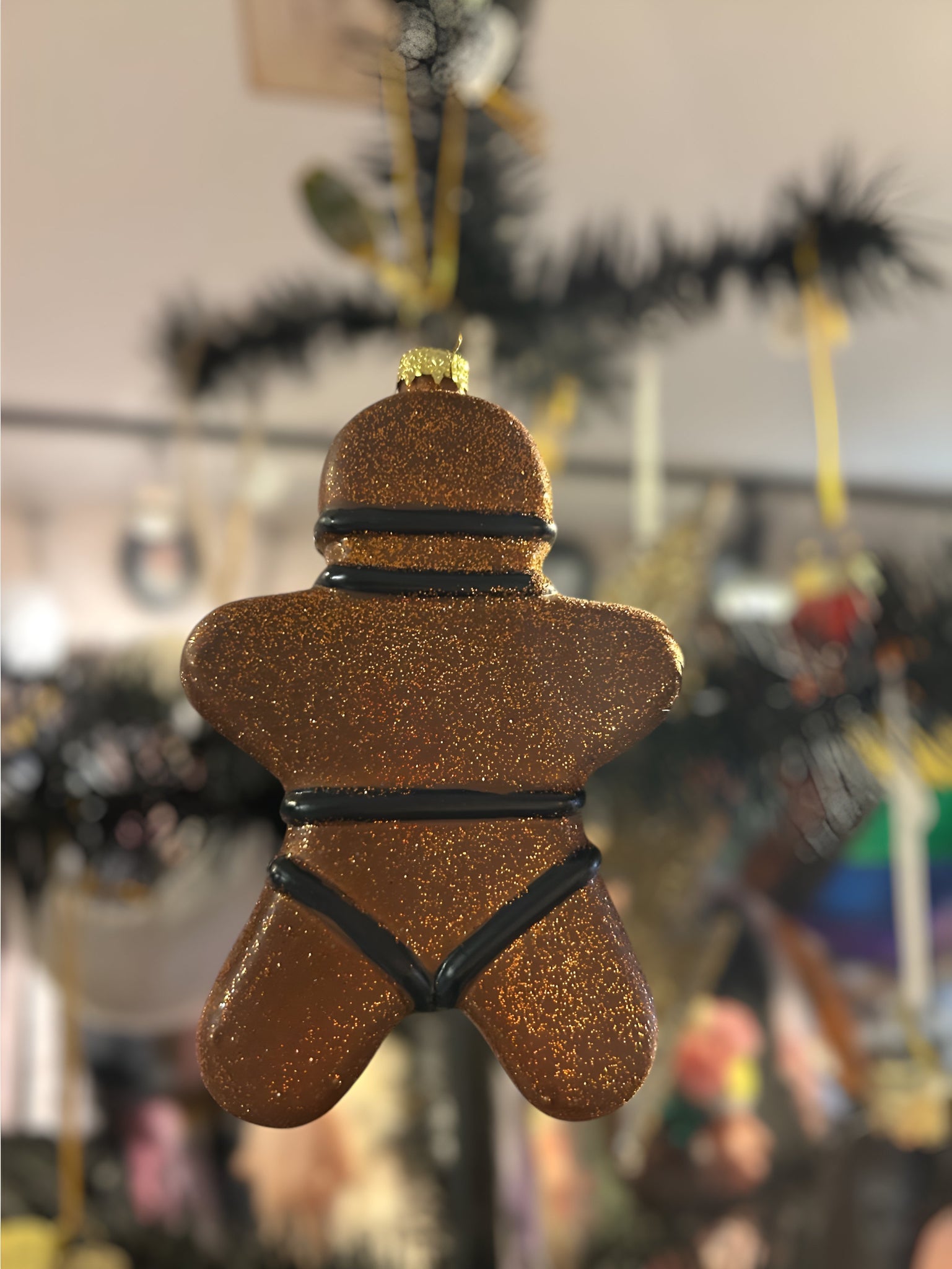 Naughty Gingerbread Man Glass Ornament