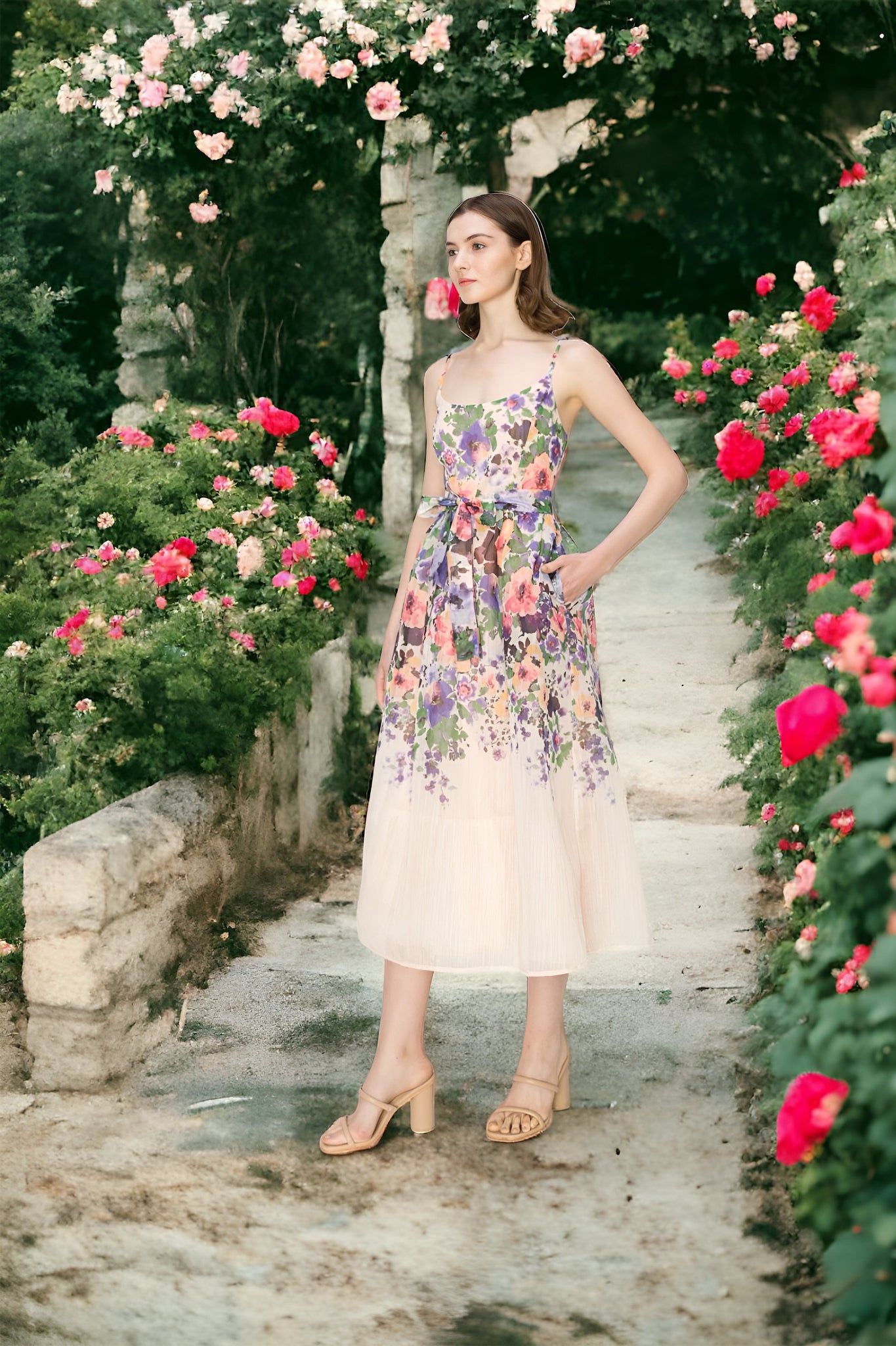 Amy Floral Bouquet Print Midi Dress