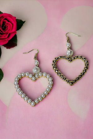 Joanna Dangling Heart Faux Pearl Earrings