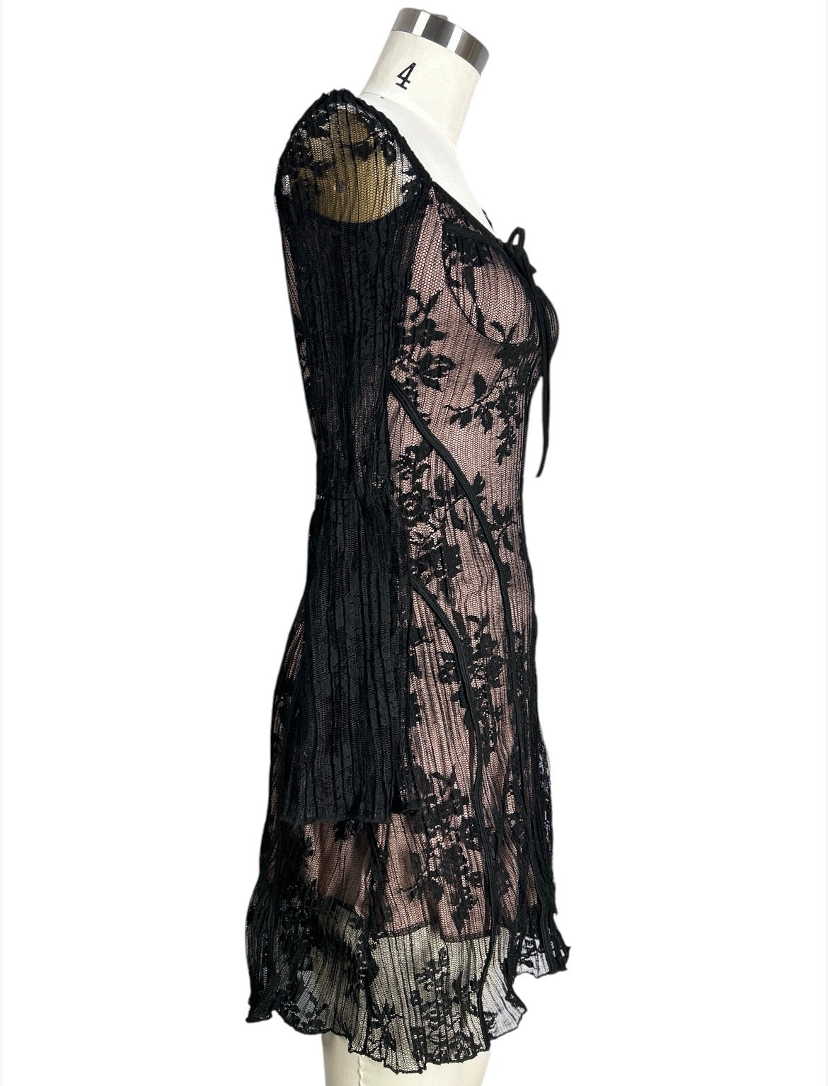 Floral Lace Bell Sleeve Mini Dress Black & Mauve