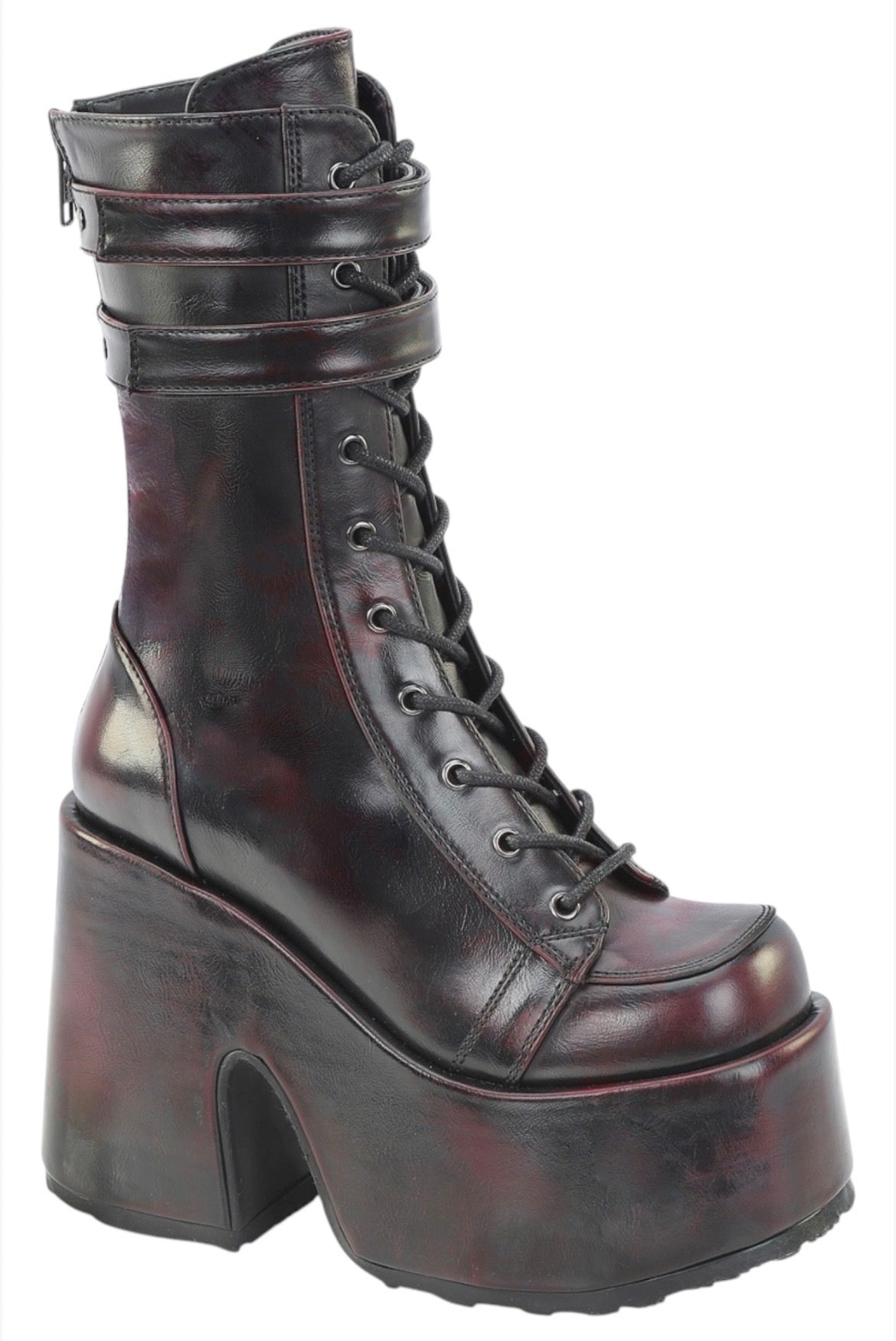 ◆むーたん◆ Demonia Cult Camel-250 Platform Mid-Calf Boot Black Burgundy