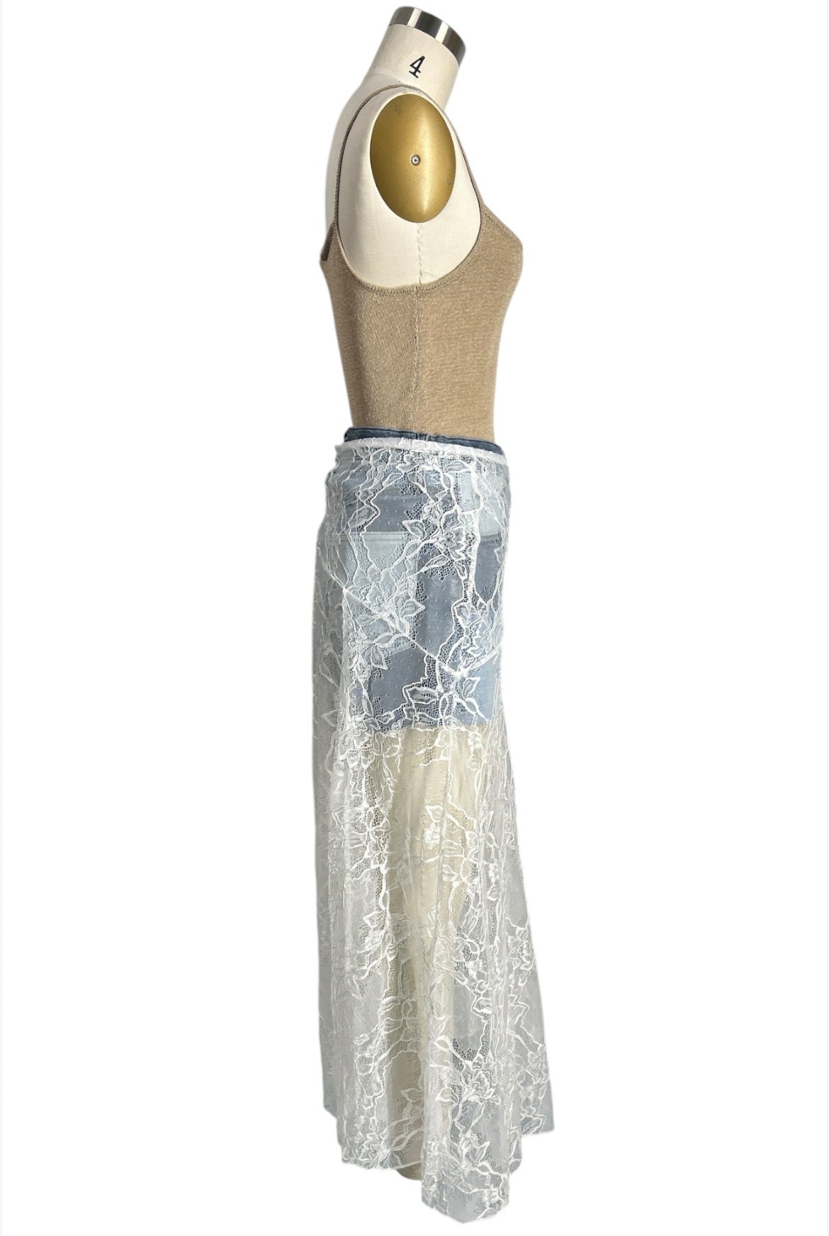Semi-Sheer Floral Lace Maxi Slip Skirt | Boho Beach Cover-Up Thirteen Vintage Semi-Sheer Floral Lace Maxi Slip Skirt | Boho Beach Cover-Up Thirteen Vintage