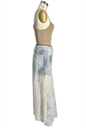 Semi-Sheer Floral Lace Maxi Slip Skirt