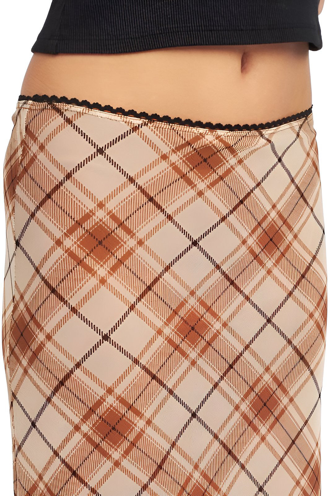 Lori Plaid Pattern Mesh Maxi Skirt