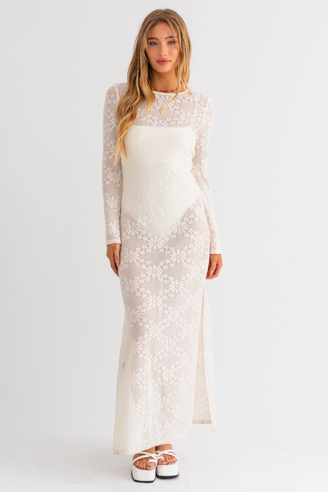 Mindy Flower Patterned Lace Cover-Up Maxi Dress
