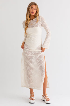 Mindy Flower Patterned Lace Cover-Up Maxi Dress