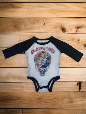 Rowdy Sprout -Recycled Cotton Grateful Dead Skull Print Long Sleeve Onesie