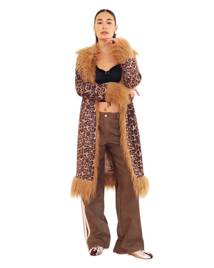 Jennifer Leopard Pattern Faux Suede Penny Lane Coat