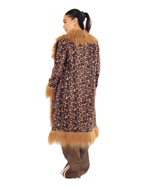 Jennifer Leopard Pattern Faux Suede Penny Lane Coat