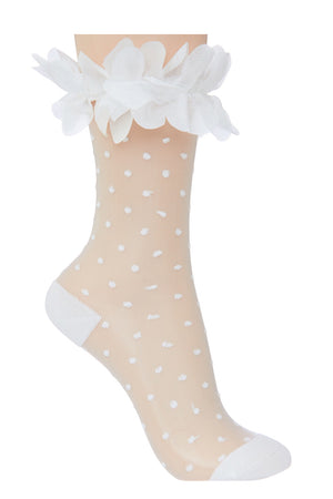 Anne floral Trim Polka-Dot Mesh Ankle Socks