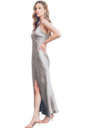 Yolanda Spotlight Buttons Decor Front Satin Slip Dress