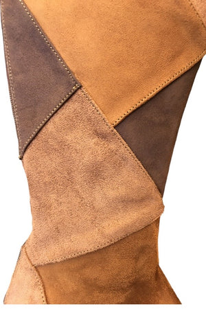 Demonia Cult - Camel-280 Patchwork Faux Suede Platform Boots