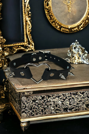 Jana Cone Spike & Heart Ring Vegan Leather Choker