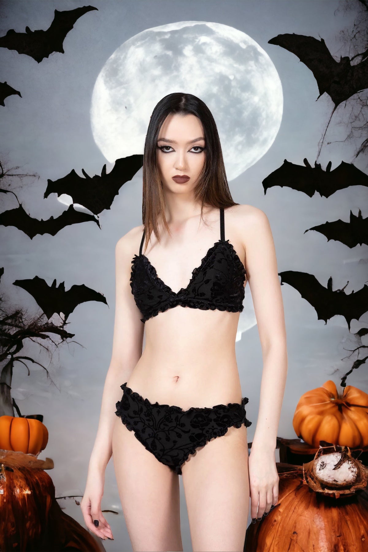 Black velvet lace bra with moon, KILLSTAR sexy gothic lingerie