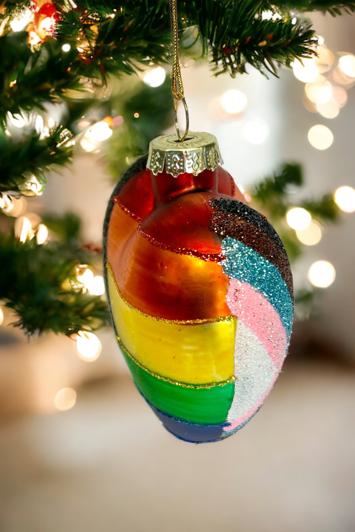 Rainbow Heart Shape Glass Ornament