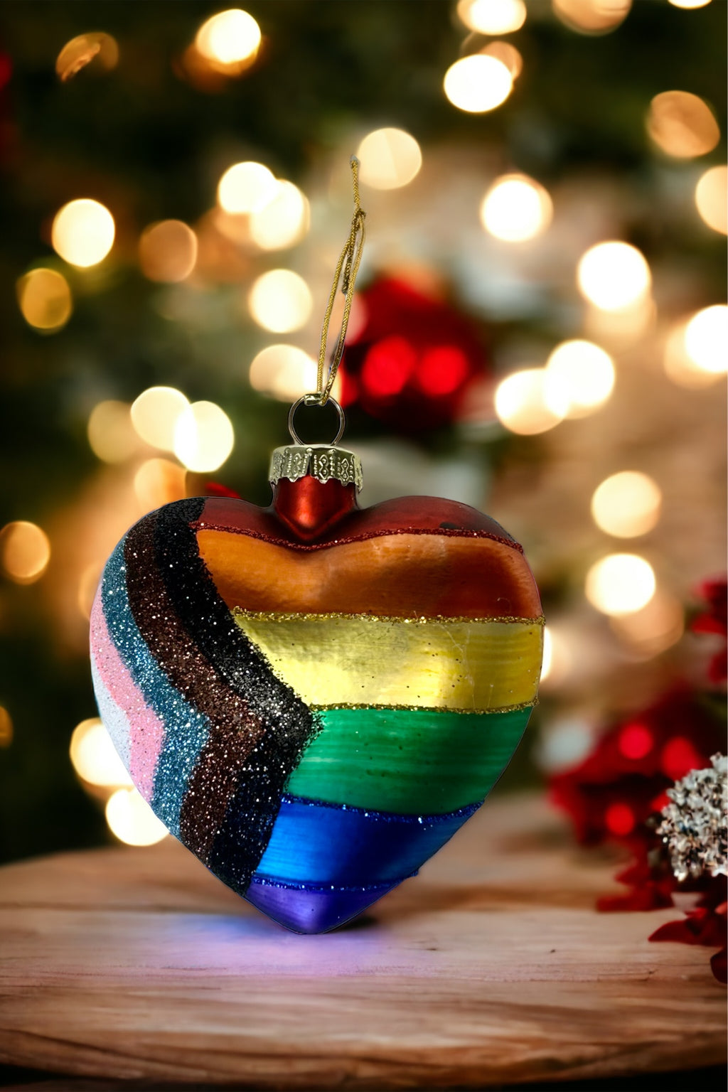 Rainbow Heart Shape Glass Ornament