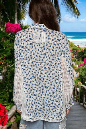 Stella Crochet Insert Floral Print Balloon Sleeve Shirt Top
