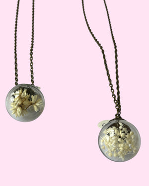 Janis Hydrate Flower In Glass Sphere Pendant Necklace