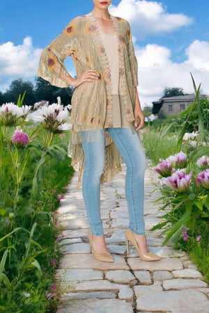 Brooke Sunflowers Print Lace Cardigan