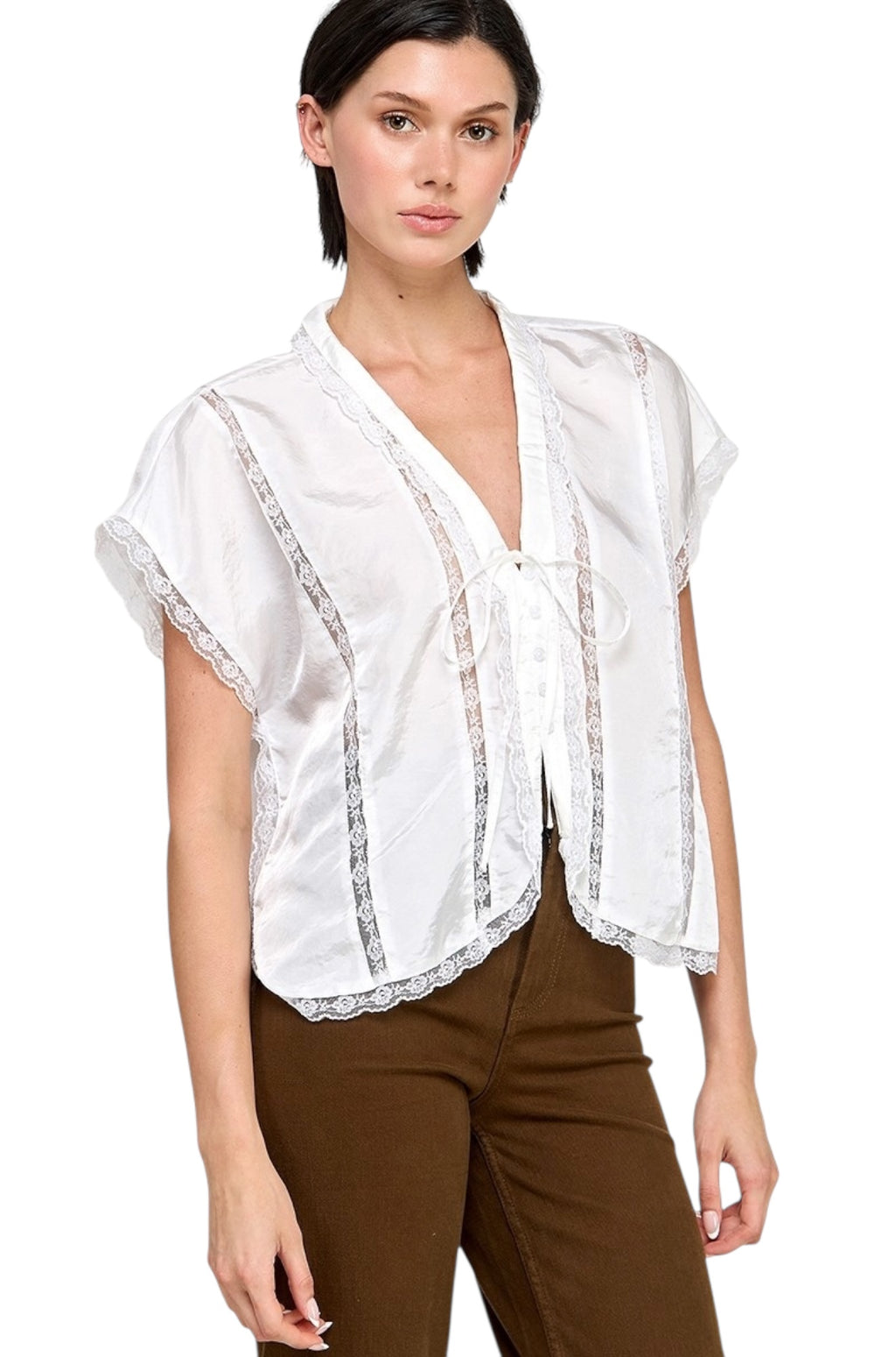 Lulu Lace Insert Shine Satin Oversized Top