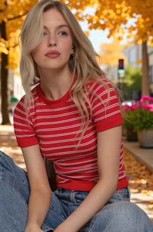 Erin Striped Texture Knit Top