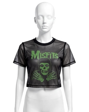 The Misfits Green Hands Print Mesh Cropped Top